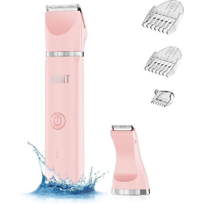 Electric Bikini Trimmer for Women - 2 in 1 Electric Lady Pubic Hair Groomer Painless Hair Removal Razor Body Shaver, Portable Ladies Shaver with 2