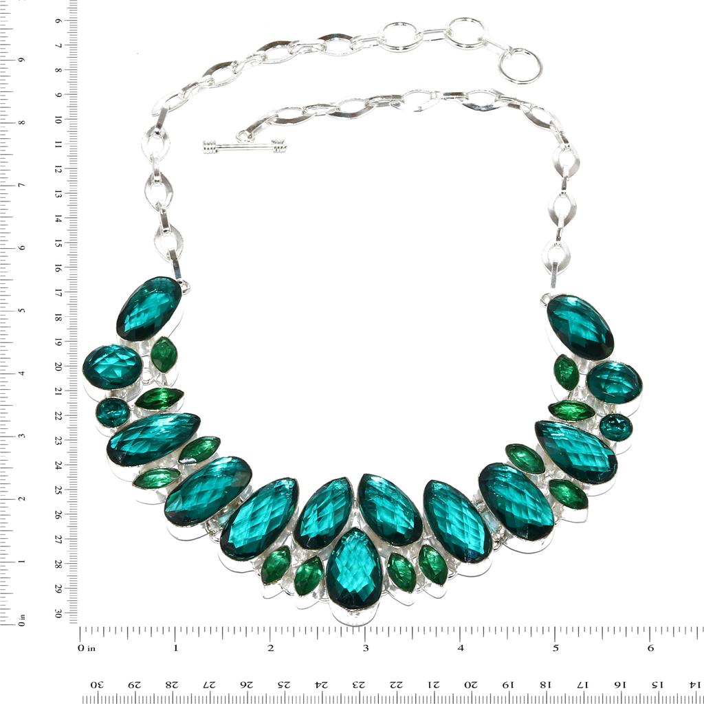 Hugh Size Facited Chrome Diopside Handicraft Jewelry Necklace Earring 16-18''