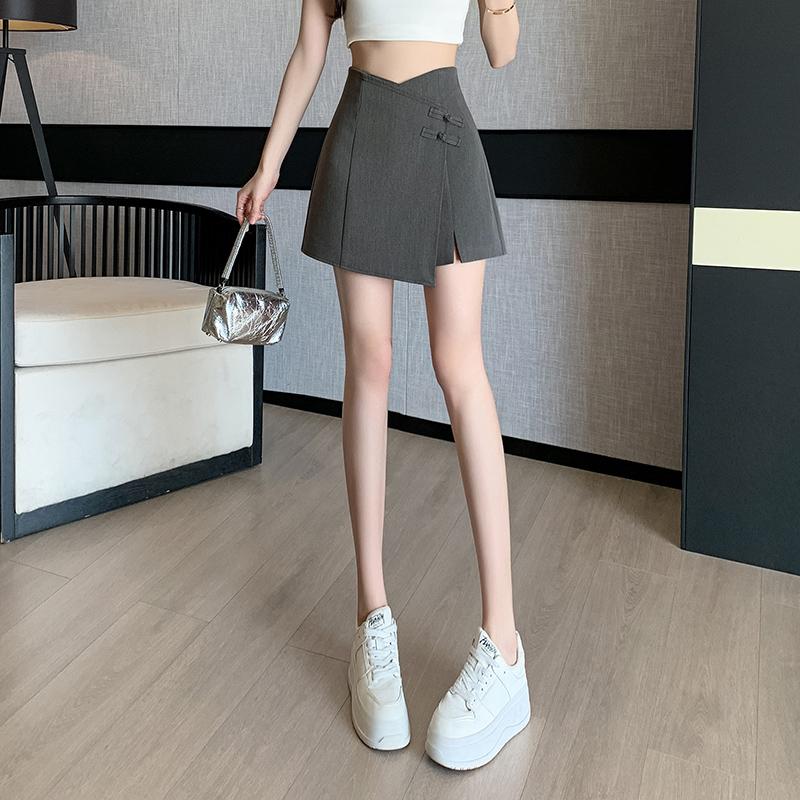 Chinese Style Irregular Slit Shorts Summer A Line Skirt Pants for Women Fashion Design