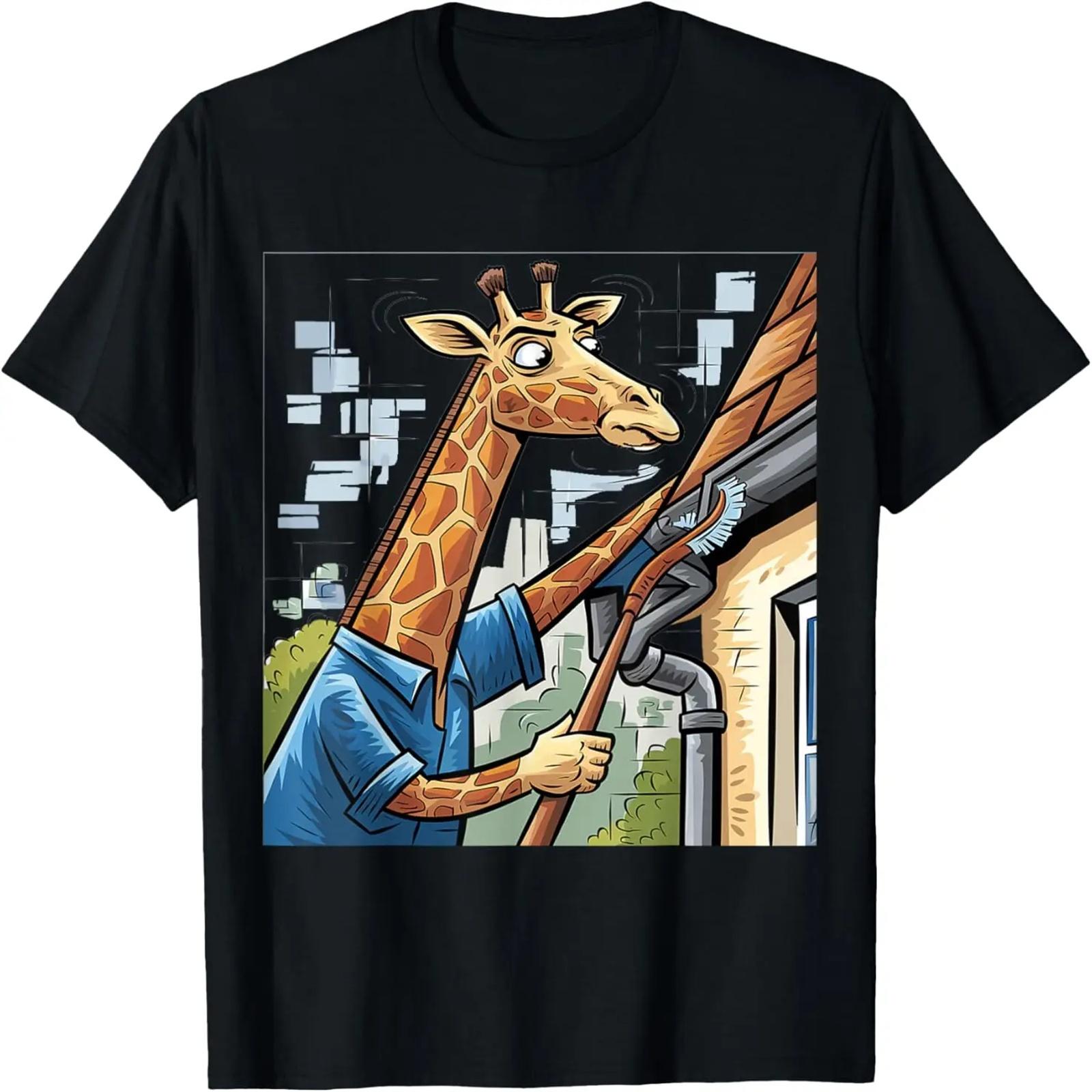 

Smilefuntees Giraffe Cleaning Gutters Satire T-Shirt XXXXXL