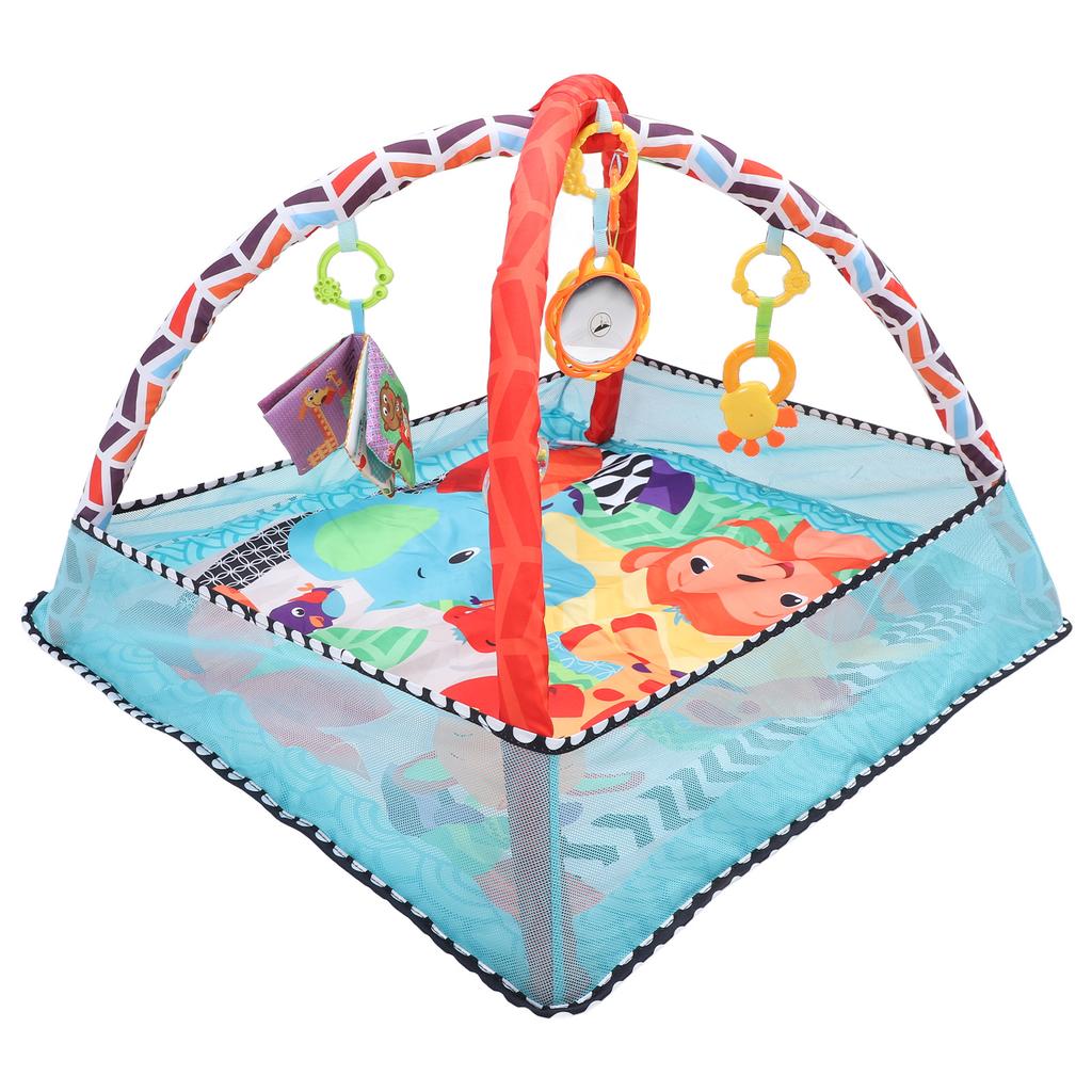Baby Gym Spielmatte mit Stoffbuch Rasseln Spiegel Sensorische Motorische Entwicklungsförderung Baby Bauchzeit