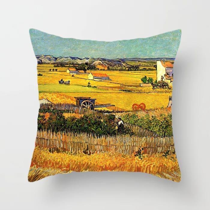 Van Gogh Painting Pattern Square Polyester Pillowcase, Sofa Living Room Decorative Cushion Cover, Bedroom Bedside Pillow Cover