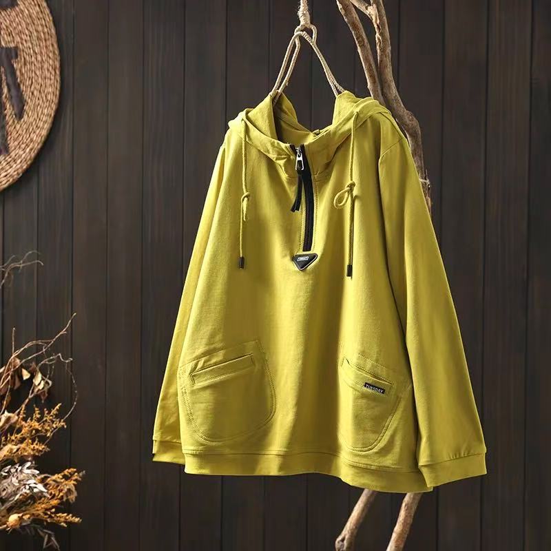 Women's Vintage and Casual Long-sleeved Pullover Spring Loose Hooded Sweatshirt