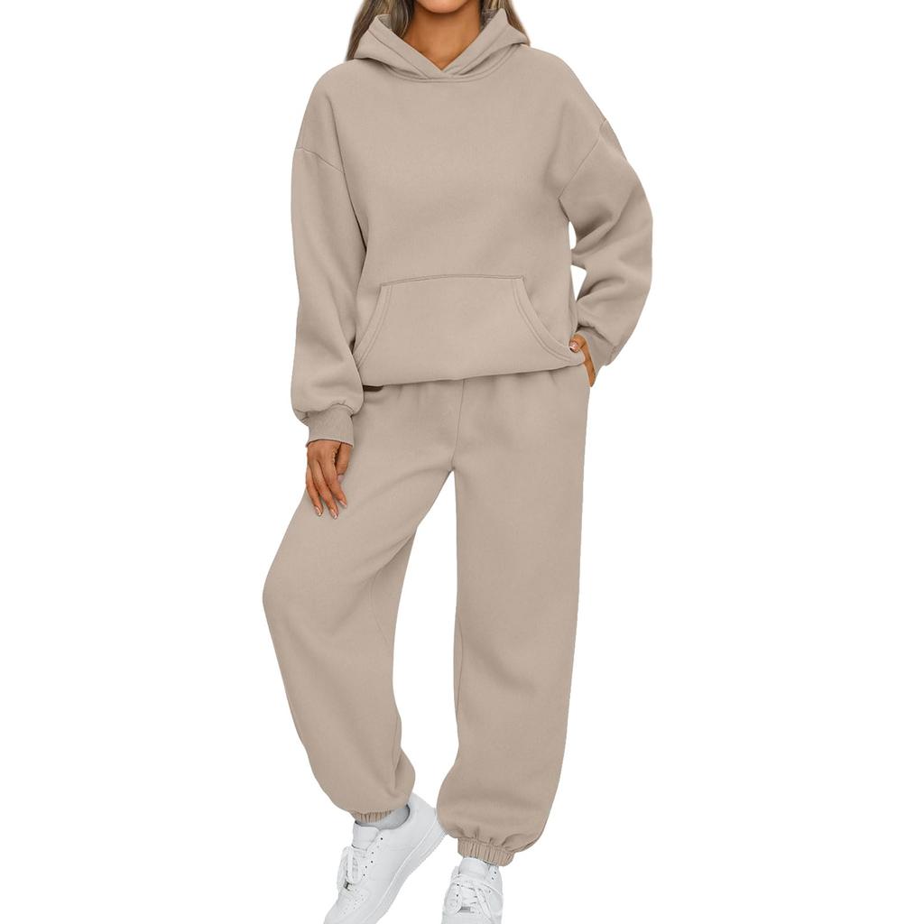 Dame 2-delers antrekk Hettegenser Sweatsuit sett Oversized sweatshirt Baggy høstmote joggebukser med lommer