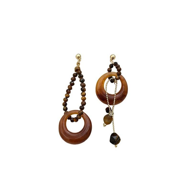 Maillard Amber Tiger's Eye Stone Earrings Women's Autumn and Winter Unique Stud Earrings Niche Earrings