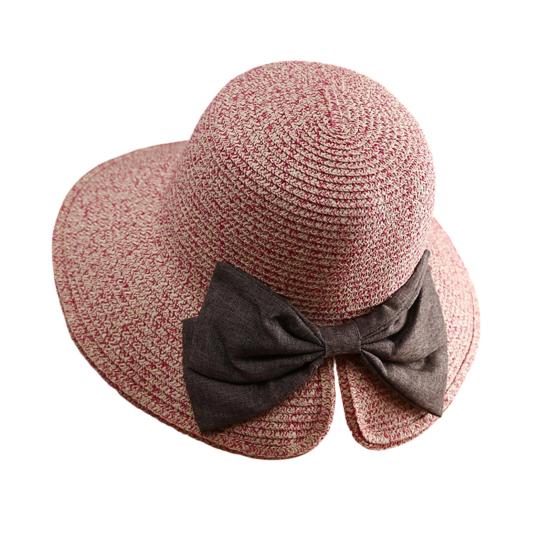 Straw Hat Bowknot Decor Wide Brim Foldable Summer Hat Sun Protection Lightweight Outdoor Travel Sun Hat Sunshade Accessory