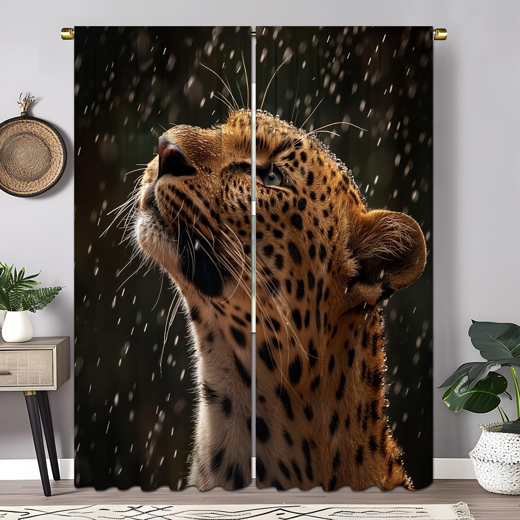 2pcs Leopard Lion Deer Pattern Curtains Decorative Window Drapes Window Treatments For Bedroom Living Room Home Decor Window