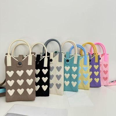 1Pcs Girls Cute Outdoor Crossbody Bags Korean  Heart Knitted Mini Square Handbag For Women Small Phone Shoulder Bag