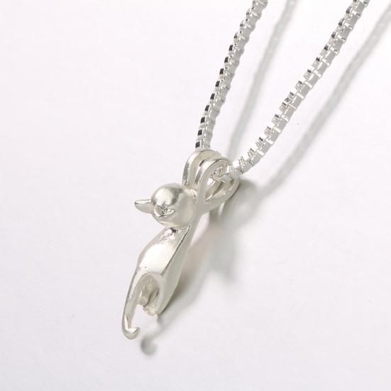 Women Silver Plated Lovely Jumping Cat Pendant Charm Princess Necklace Jewelry