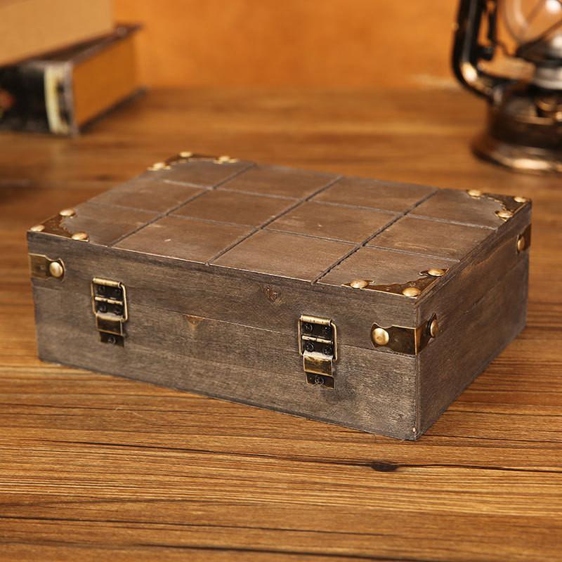 Gray Wooden Vintage Storage Box With Lock For Jewelry Organizer Decoration Home