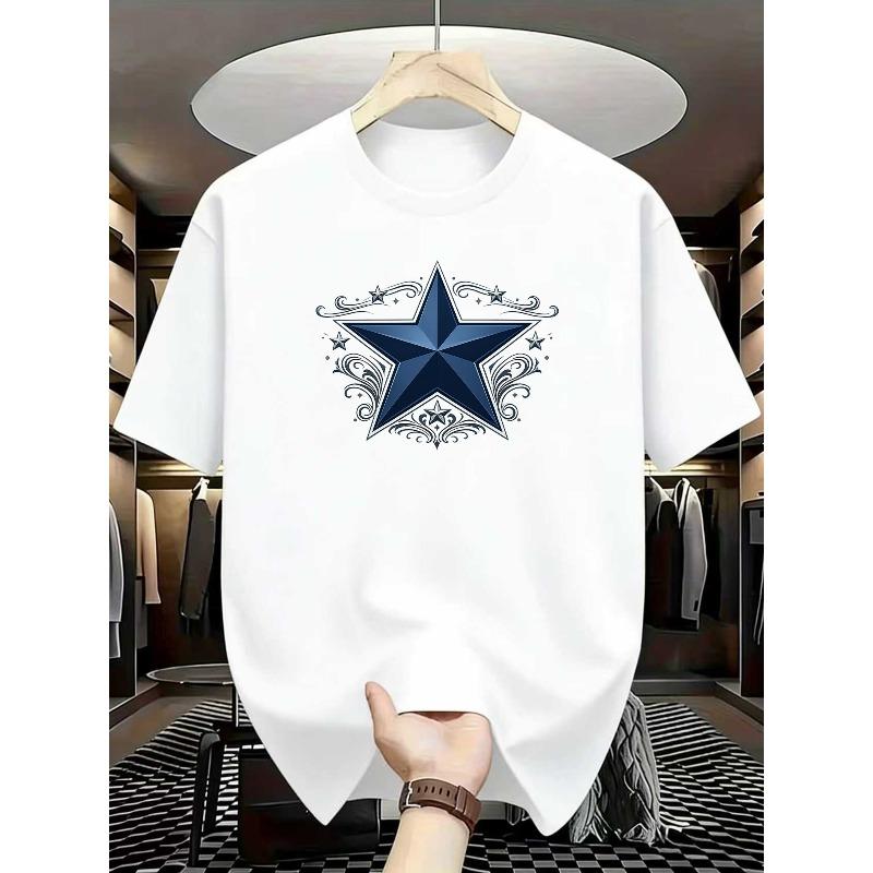 European Size Dark Star Simplicity | Very Versatile for Fitness Training, Patterned Print Round-Neck T-shirt, Men'S Wear | Loose Fit, Regular Sleeve