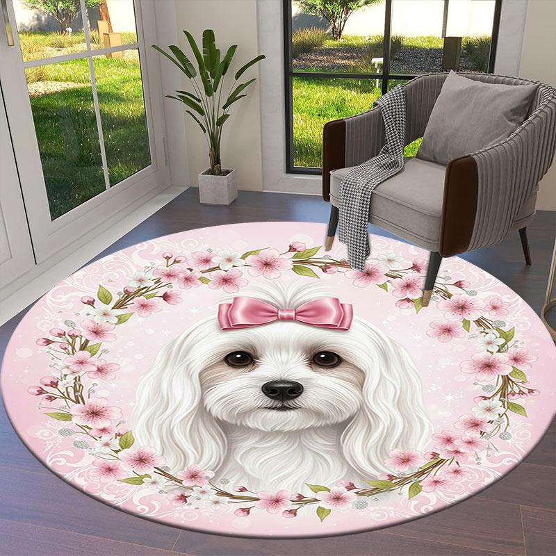 Bow tie puppy Round Area Rug,Carpet Rug for Living Room Bedroom Sofa Playroom Decor,Non slip Floor Mat