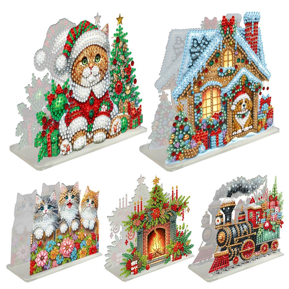 Double Sided Xmas Theme Diamond Painting Desktop Napkin Holder Acrylic Ornament Diamond Painting Desktop Napkin Rack Decoration