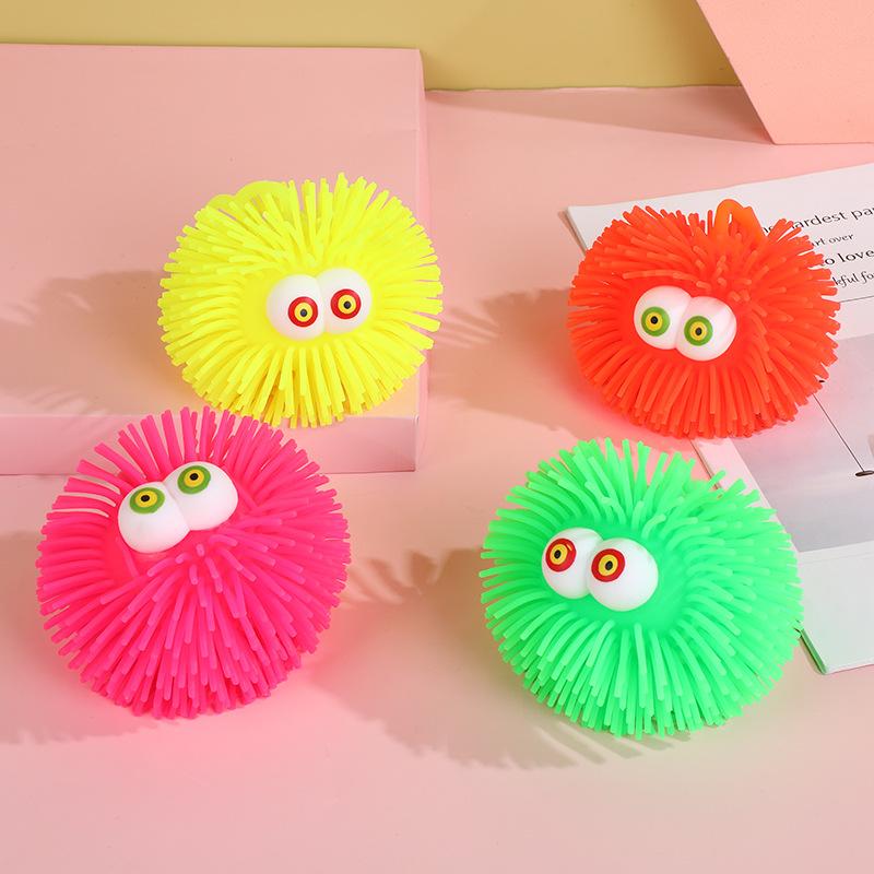 Squishy Quirky Flashing Hedgehogs Squeeze Ball Pinch Funny Cute Glowing Big Eye Furry Ball Sensory Fidget Decompression Kids Toy