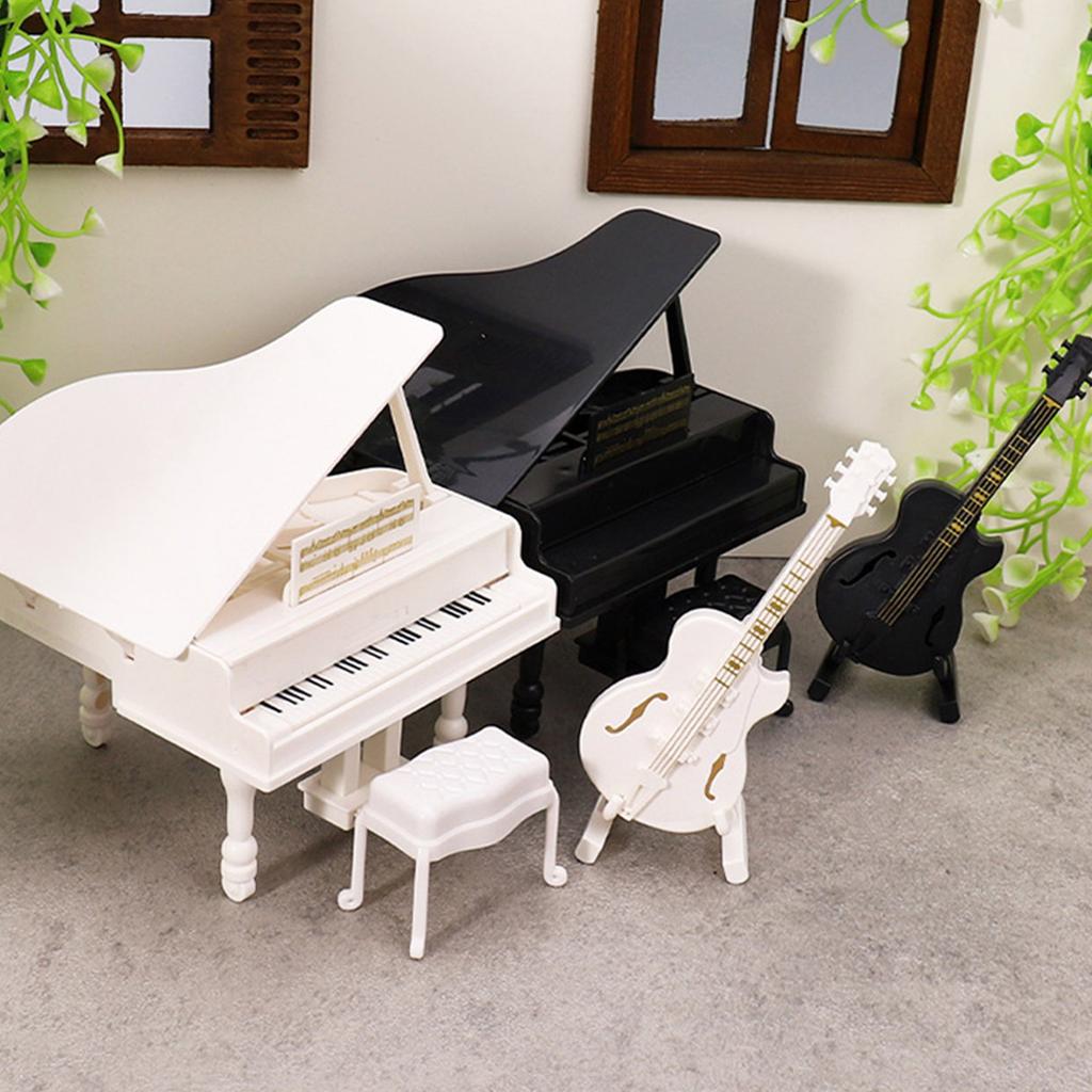 Dollhouses Miniature Grand Piano With Guitar And Cello Musical Instrument Set Wooden Furniture For Imaginative Play