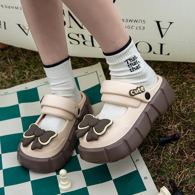 Mary Jane Bag Head Slippers Summer New Wear Non-slip Thick-soled Ins Bow Popular Sandals
