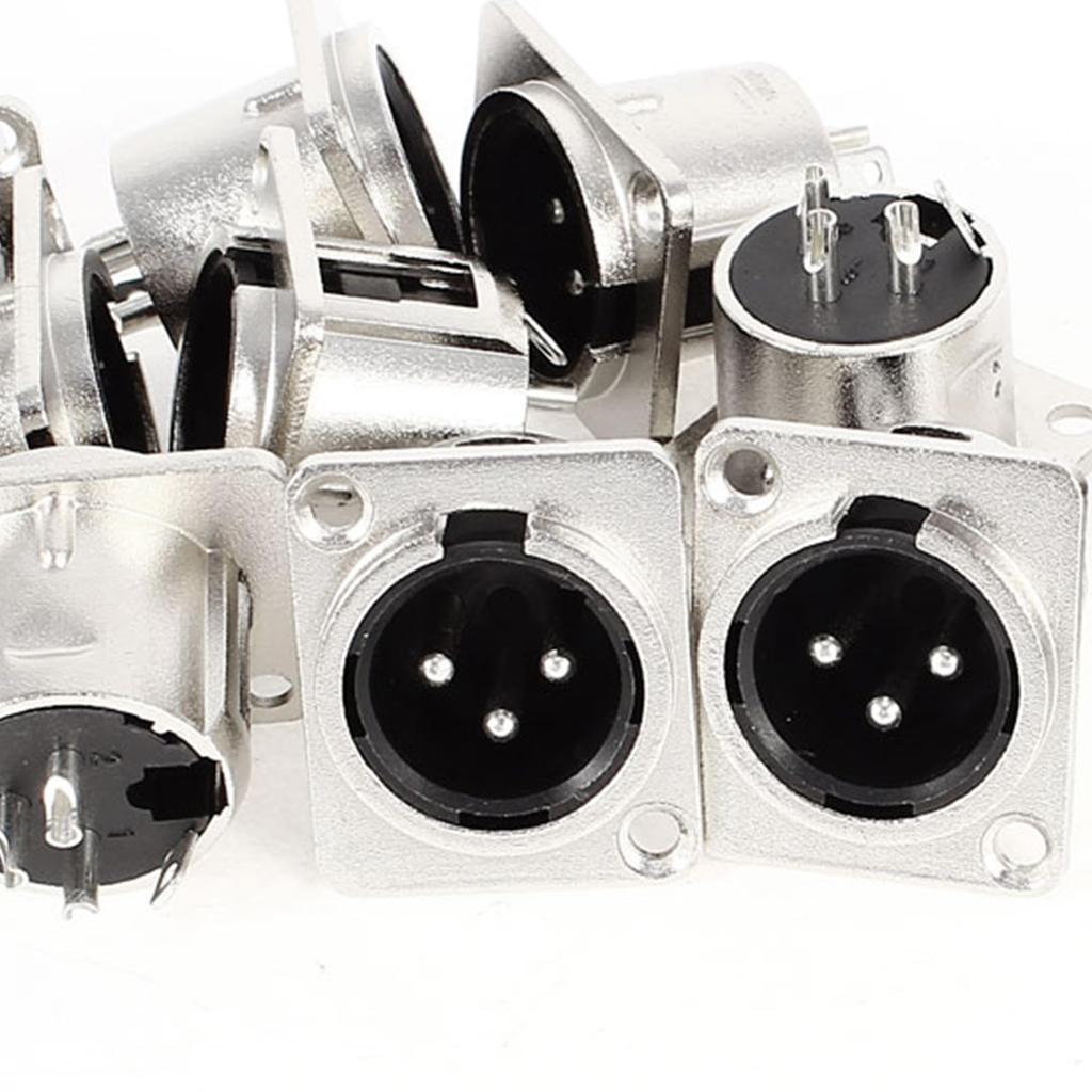 uxcell 3-pin XLR Male Chassis Metal Panel Mount Socket PCB Panel Jack Audio Studio Speaker Microphone Connector Silver Tone 10pcs