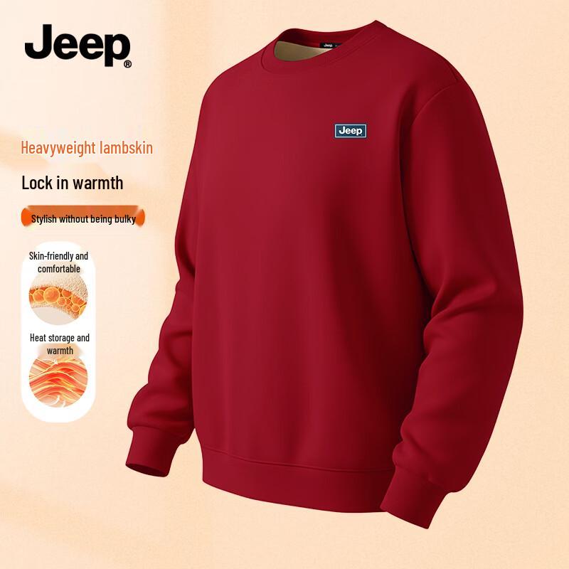 JEEP Men's Lamb Fleece Lined Winter Round Neck Sweatshirt