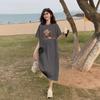 Women's Short-sleeved Dress Summer Loose Slit  T-shirt Dress French Loose Dress