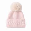 Windproof Knitted Pompom Beanie Twist Knit Thermal Winter Hat Rabbit Fur Beanies Hat  For Women