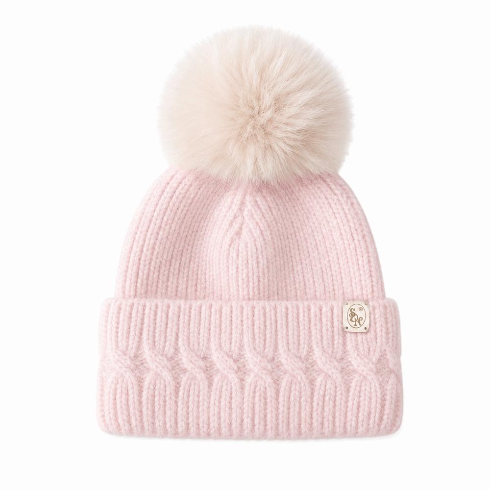 Windproof Knitted Pompom Beanie Twist Knit Thermal Winter Hat Rabbit Fur Beanies Hat For Women
