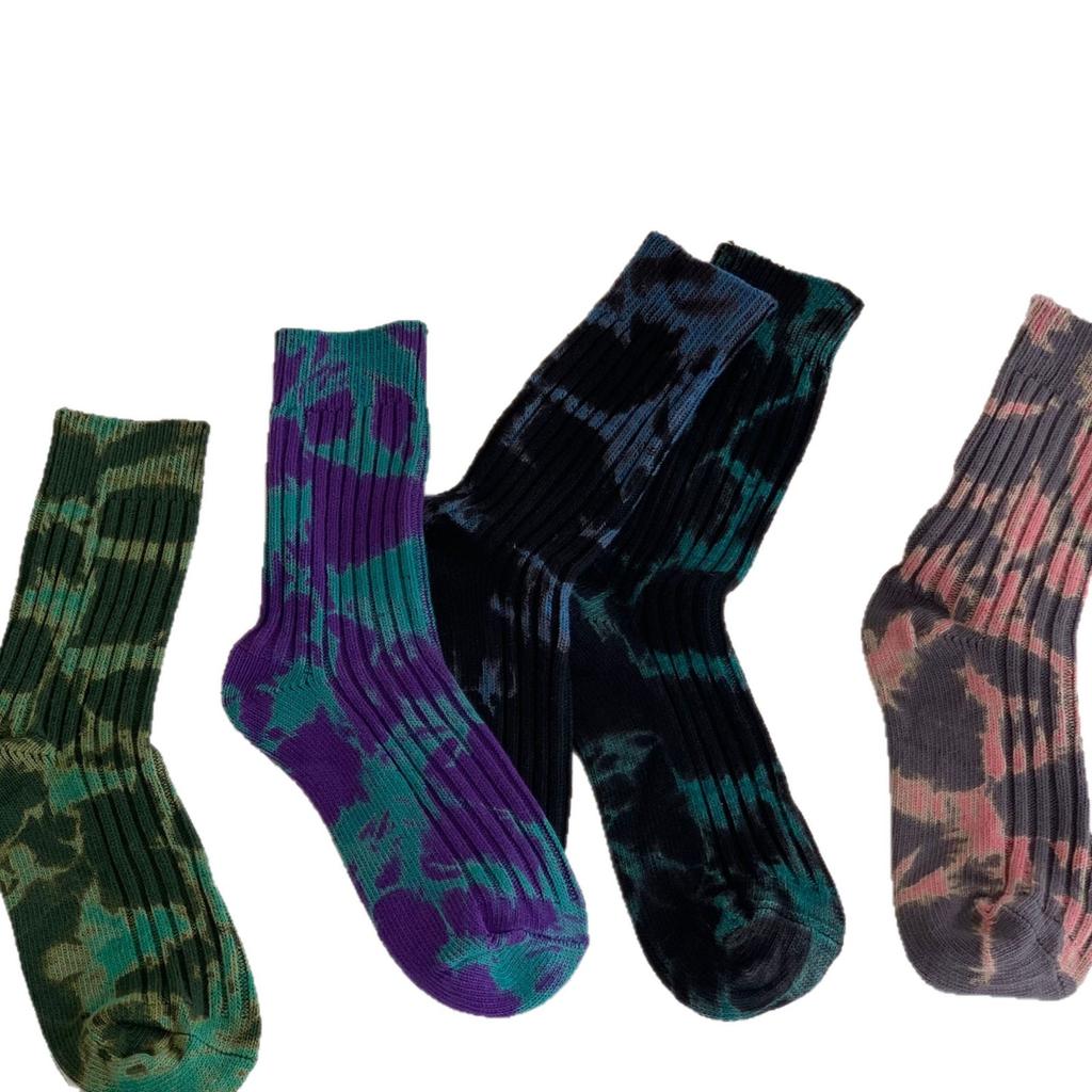 Socks Men'S Tie-Dye Old Retro Workwear Style Thick Needle High-Top Fashion Street Trend Breathable Mid-Tube Cotton Socks