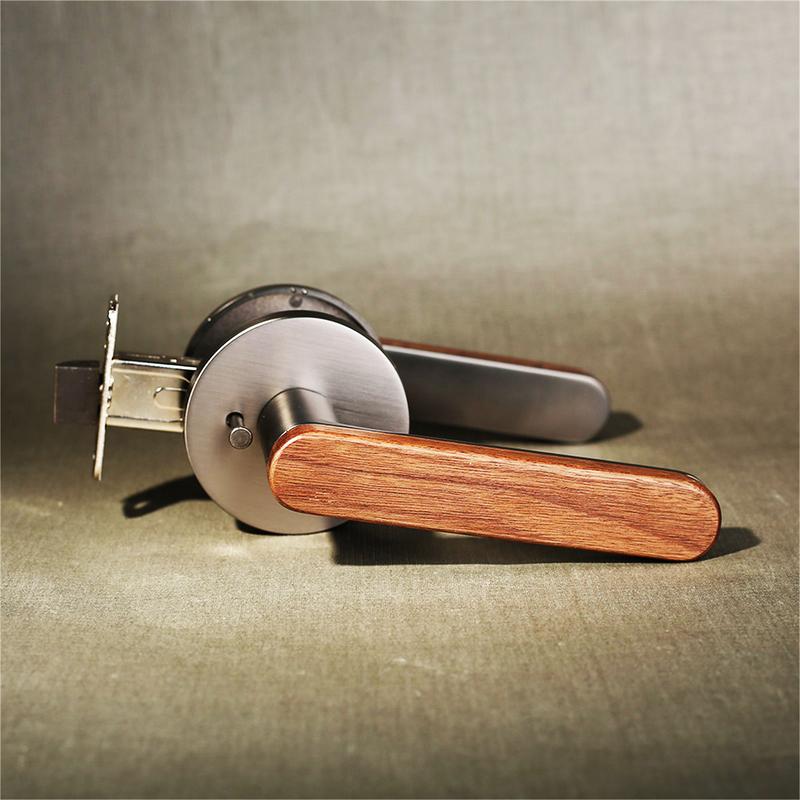 Viladepot Privacy Door Handle Walnut Wood Handle Lever Matt Brushed Black Nickel Bedroom Bathroom Passage Door Lock Keyless
