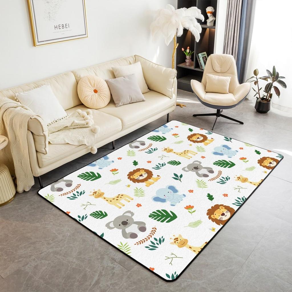Erosebridal Nursery Jungle Animal Kids Area Rug 4'11" x 3'3" | Safari Elephant Giraffe Carpet for Boys Girls Cartoon Koala Lion Indoor Floor