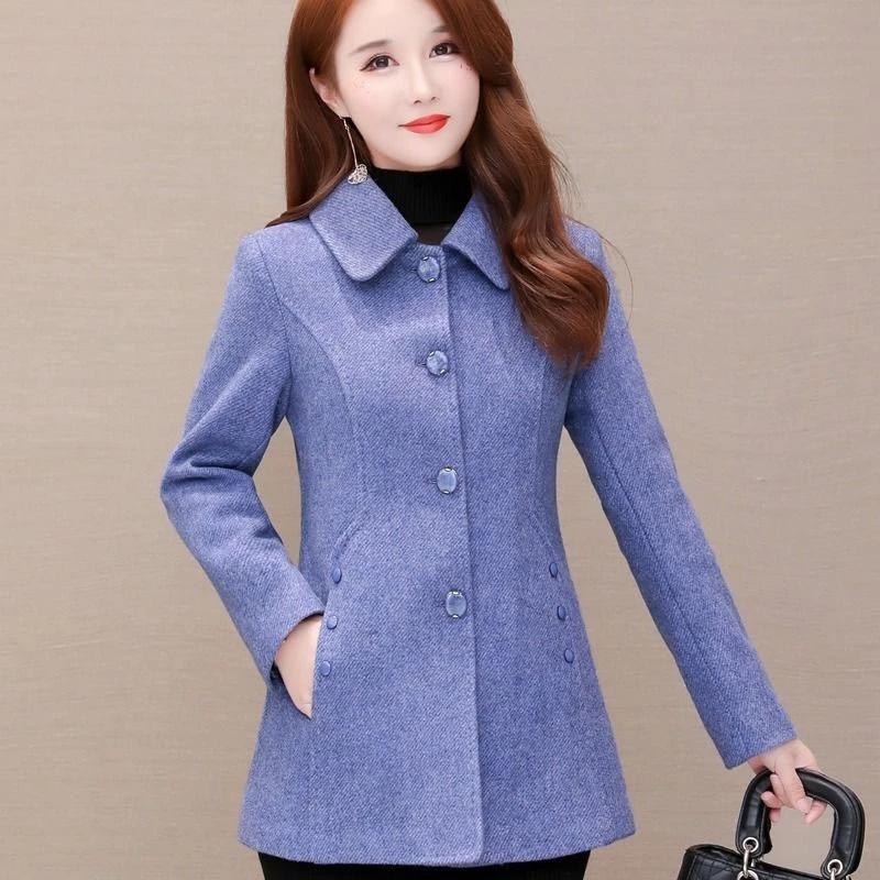Women Woolen Jacket  New Autumn Winter Fashion Slim Short Woolen Coat Female Casual Thicken 5XL Wool Outerwear B