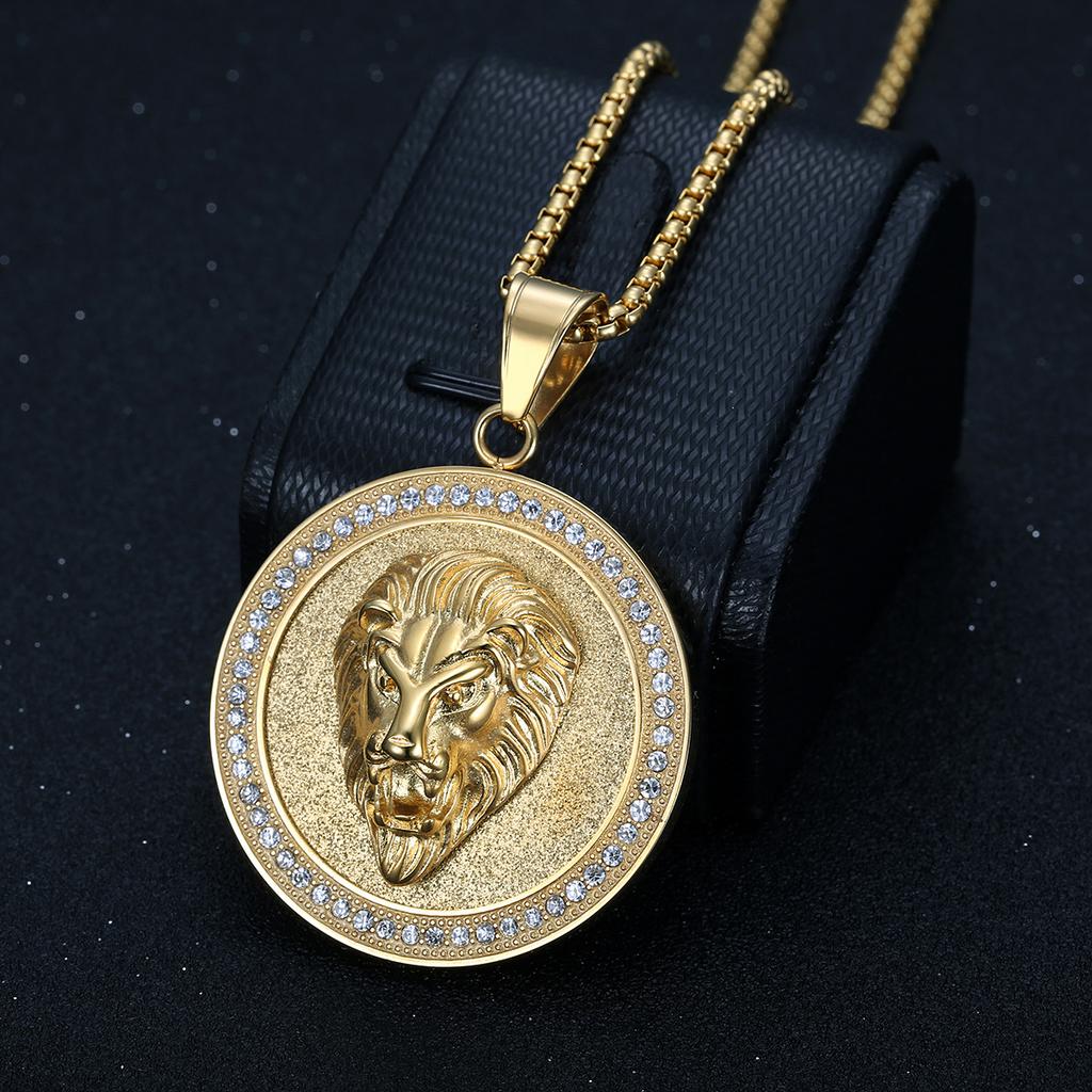 New Popular Fashion Hip-hop HIPHOP Jewelry with Diamond Studded Lion Head Round Pendant