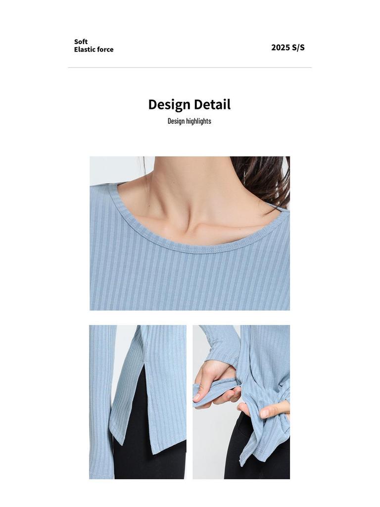 New Autumn/Winter Quick-Dry Slimming Long Sleeve Pilates Yoga Top – Versatile and Flattering Round Neck Sportswear