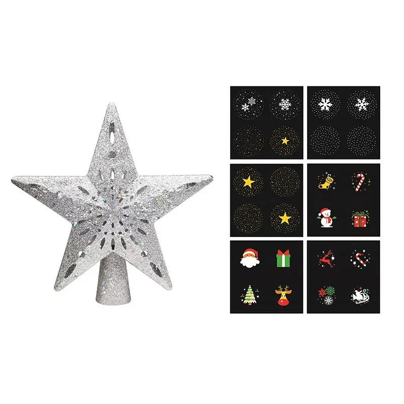 Christmas Tree Topper Lighted with Snowflake Projector,1D Hollow Glitter Lighted Snow Tree Topper for Christmas Tree Decorations
