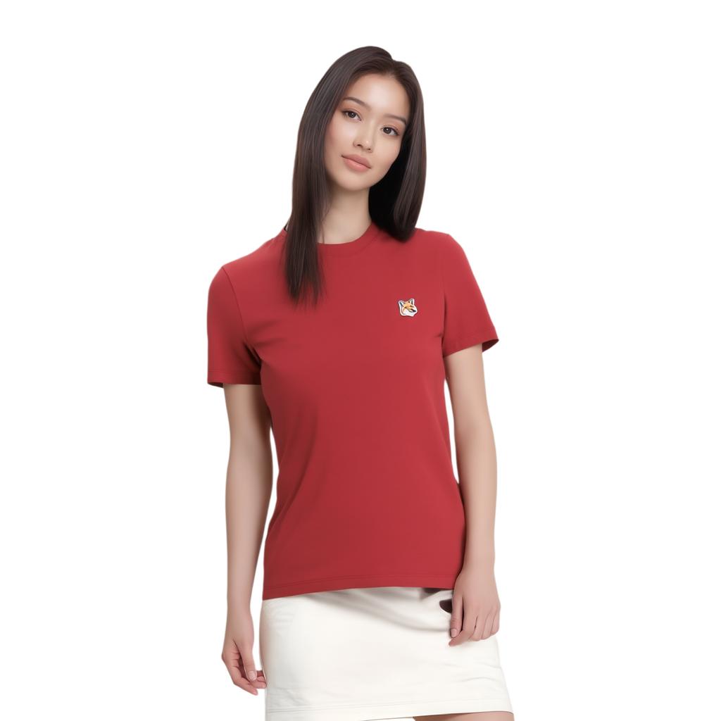 Maison Kitsune Fox Embroidery Pullover Round Neck Short Sleeve T-Shirt Women Tops Red LW00105KJ0008-P675