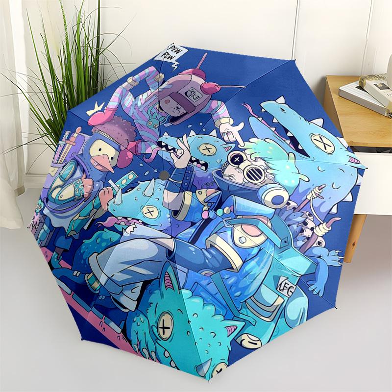 

1pc Outdoor Umbrella with Adventure Time Characters - Automatic Opening/Closing, Portable 3-Fold Design, 8-Rib Iron Frame - Perfect Gift for Fans