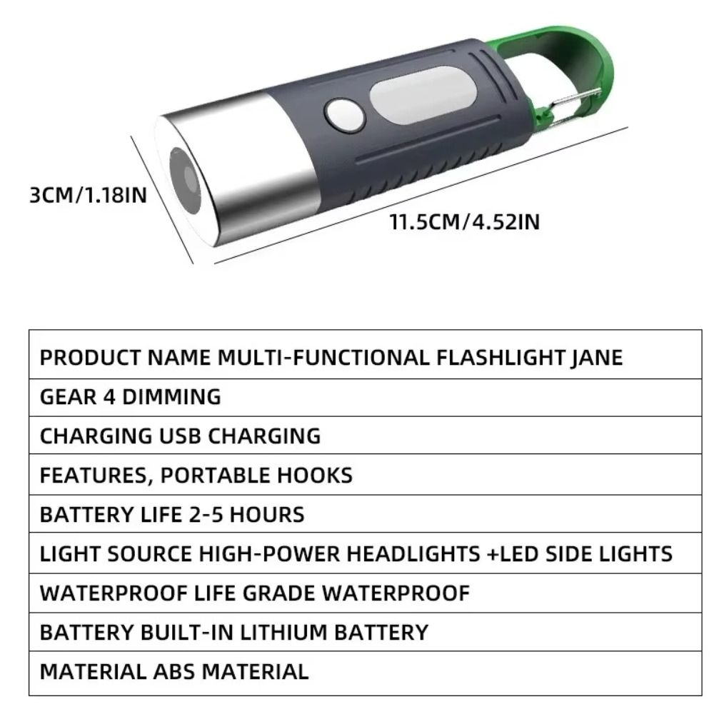 Red Blue Warning Light Zoomable Flashlight Portable Hook Waterproof Super Bright Torch 6 Hours of Battery Life