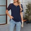Women's Fashion Casual T Shirt Spring Summer Short Sleeve Round Neck Lace Tops New