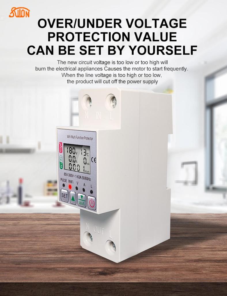 WiFi Smart Circuit Breaker with Over/Undervoltage Protection, Tuya App Control, Auto Reclosing, and Prepayment Electric Meter.