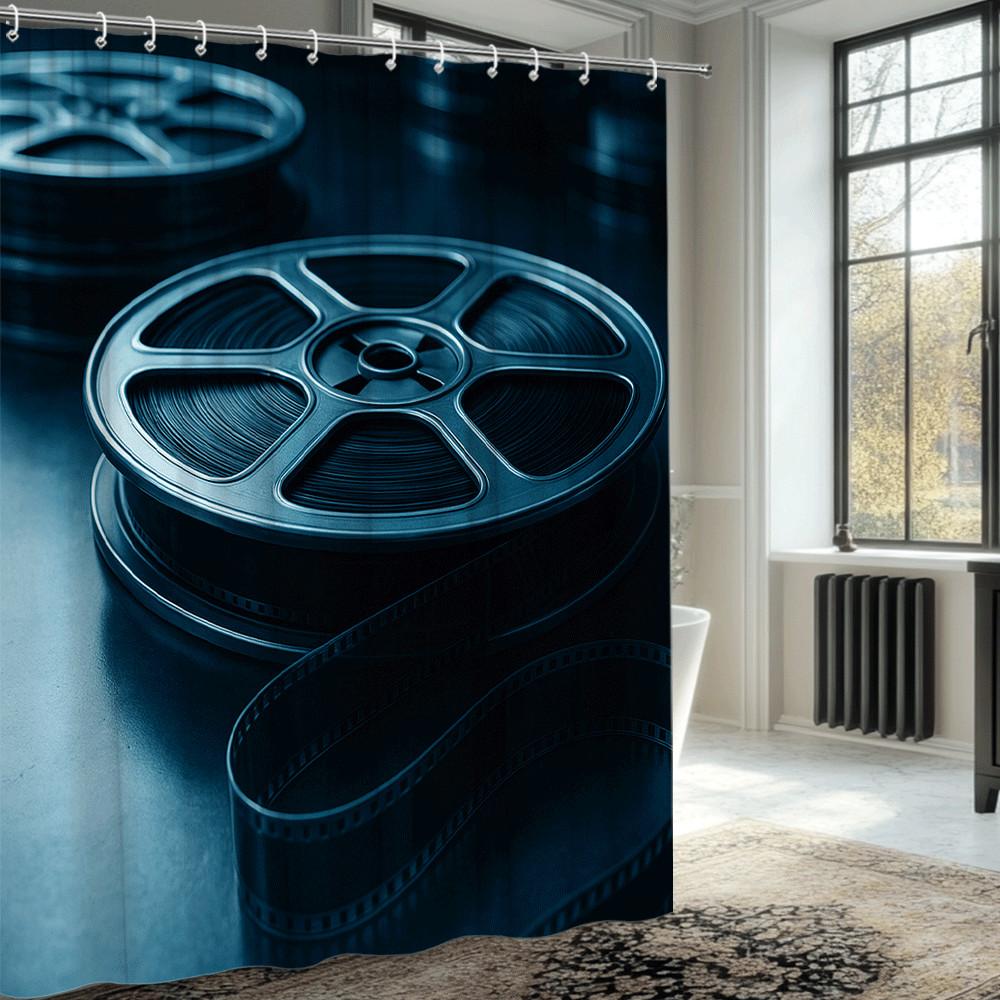 Film Reel Cinema Movie Theater Shower Curtain Machine Washable All Season Waterproof Privacy Protection Retro Design Creative