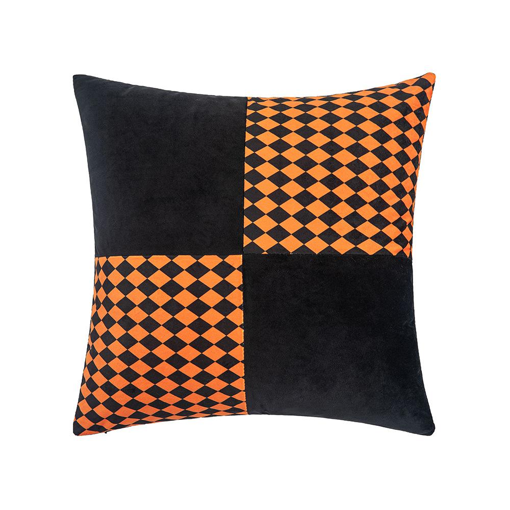Houndstooth Splicing Pillow Case Sofa Decoration Cushion Cover Living Room Bedroom Waist Pillow Velvet Ball Pillow