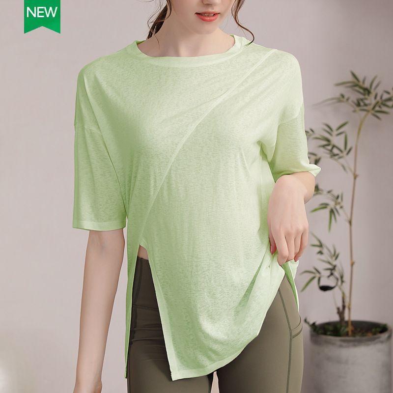 

Новые спортивные топы из тенсела «Снежинка» Женская свободная футболка с коротким рукавом, визуально стройнящая, для бега, тренировок, сексуальная одежда для йоги, лето Apple Green 8(L)