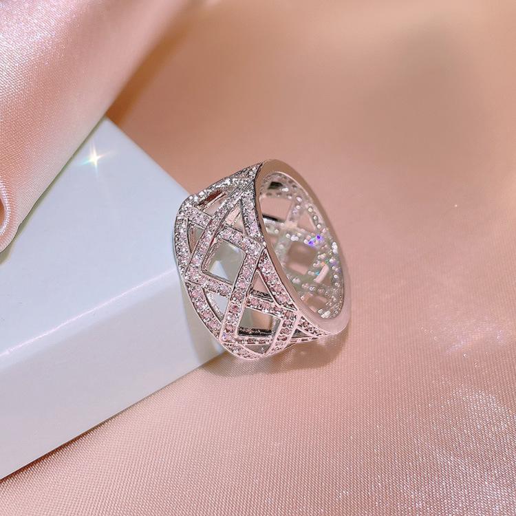 Cross Ring Female Inlaid Diamond Metal Ring Live Streaming Host Jewelry