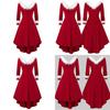 Women Ladies Christmas Asymmetrical Faux Fur Panel Red Retro Fancy Dress Gown Stylish Flowy Maxi Dress For Festive Occasions