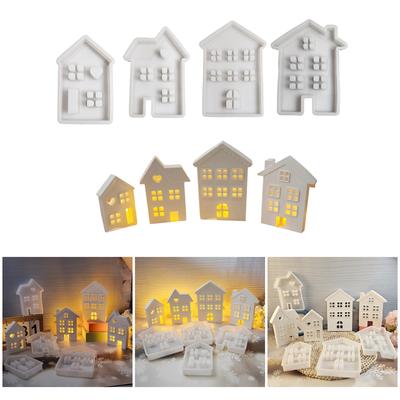 4Pieces Silicone Mold Set House Candle Molds Soap Making Molds 3D Resin Molds Home Decor Craft Molds Silicone Texture