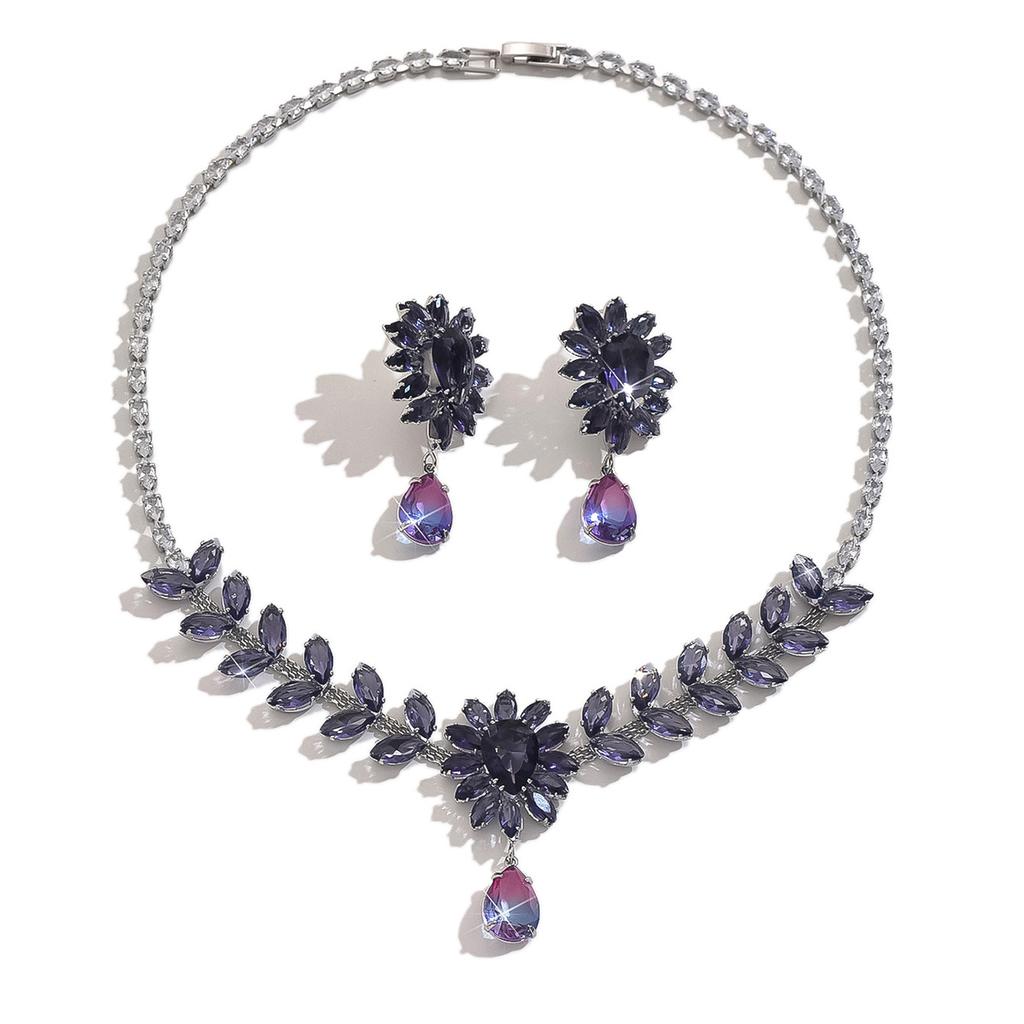 3-teiliges Damenmode Zirkon Blume Halskette Ohrringe Zirkon Set High End Hochzeitsfeier Festival Geschenk-8558