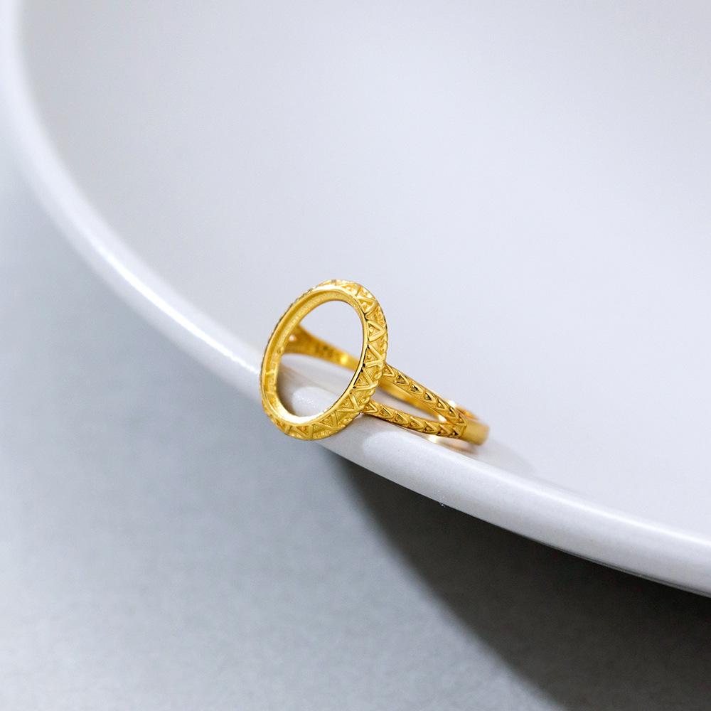 S925 Sterling Silver Gold-Plated Adjustable Oval Ring - Handmade Exquisite Fashion, 8x10 Open Setting, Light Luxury Design