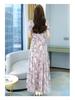 2026 Women's Summer Fashion: Short Sleeve Plus Size Slimming Dress with Printed Long Skirt