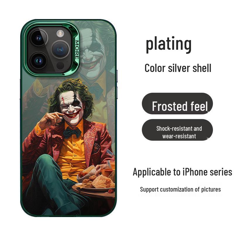 Clown Personality Electroplated Silver Case for Apple iPhone 11, 12, 13, 14, 15 Pro Max - Drop-Proof, European & American Style