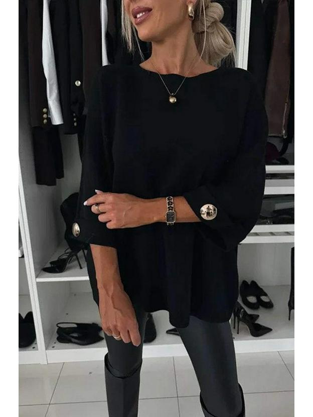 2024 EU-US Women's Autumn Solid Color Round Neck Casual Top