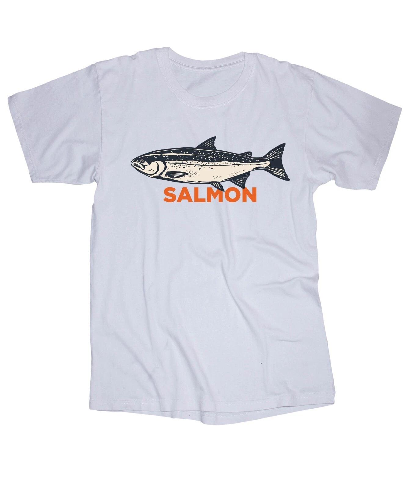 SALMON fish white T-shirt Alaska Mountains Outdoors Fishing River Boating 3XL