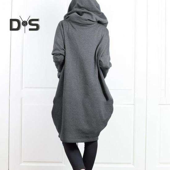Sweat-shirt à capuche à manches longues pour femme, manteau à fermeture éclair, grandes poches, faux deux pièces, couleur unie, veste à capuche mi-longue